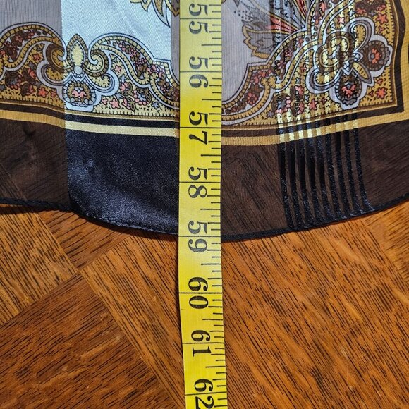 VTG Silk Blend Scarf head wrap Black Gold Paisley Boho Parisian Head Wrap - Picture 13 of 13